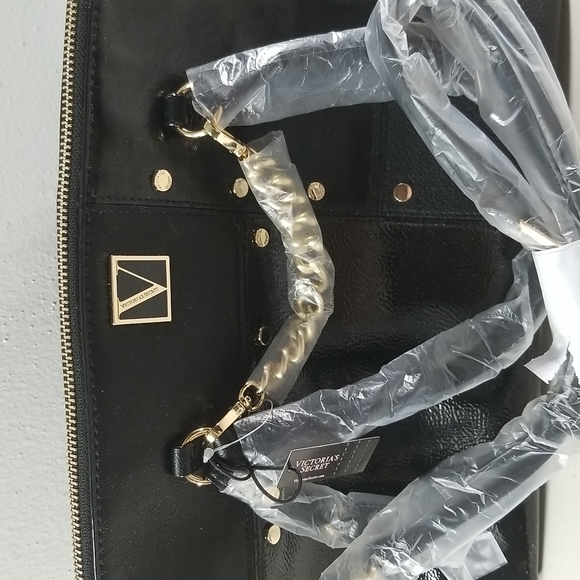Pink Victoria Secret Black Leather Like Handbag - Picture 2 of 5